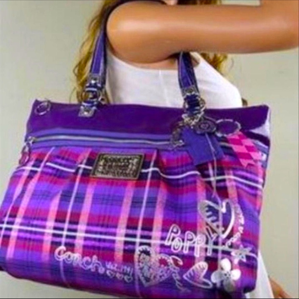 Rare! New Coach Poppy Tartan Glam Bag-Large - Picture 3 of 5